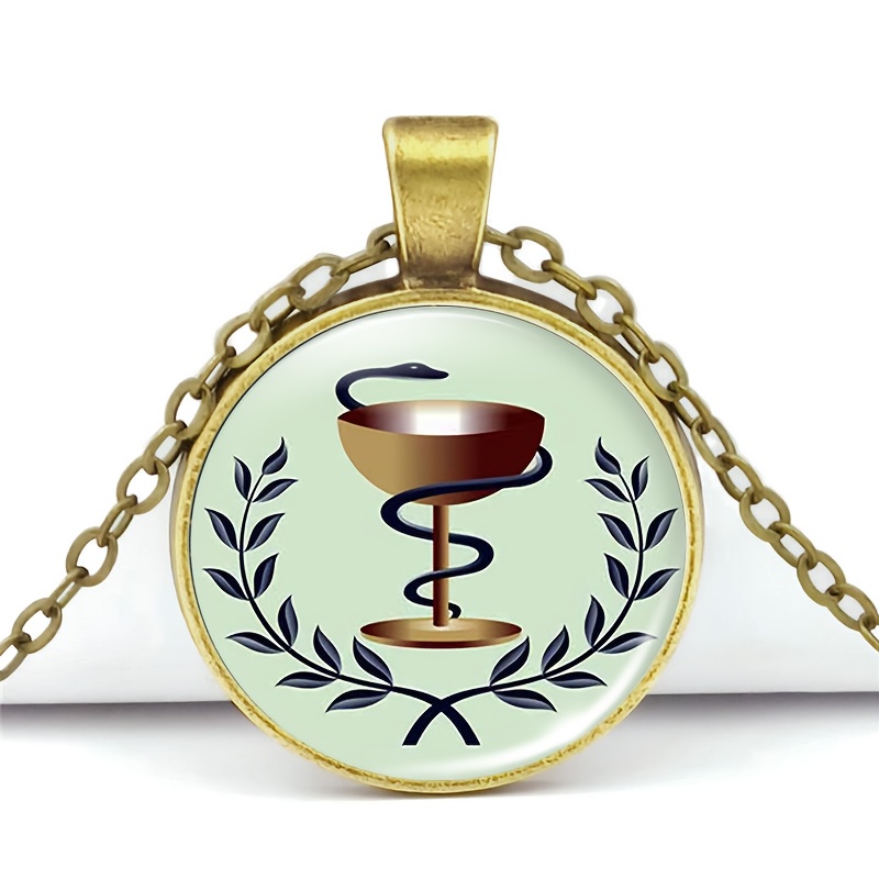 Teal Metal Classic Round Base Necklace with Green Pattern